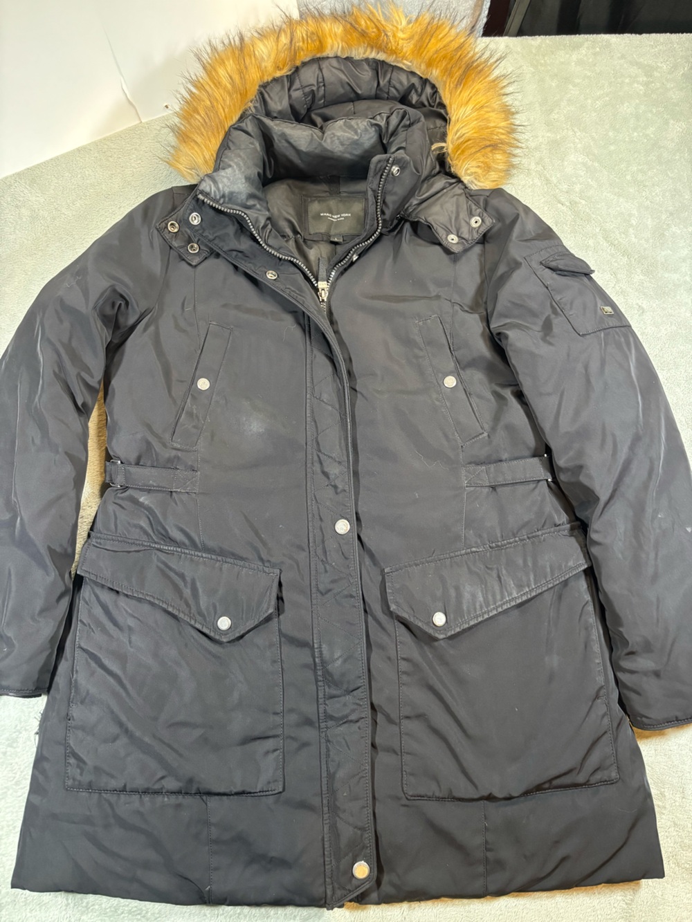 Marc New York Faux Fur Hood Down Parka Jacket Black Size Large